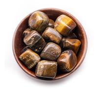 INDIA MADE Natural Tiger Eye Tumbled Stone Pebbles Crystals For Strength & Courage Reiki easing Crystal (300 Grams In Wooden Bowl)-B0CRL7RMBK