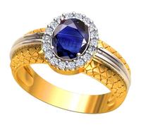 INDIA MADE Panchdhatu 4.00 Carat Certified Original Blue Sapphire Gold Plated Adjustable Neelam Ring for Men and Women Lab Certified Silver Simulated Sapphire