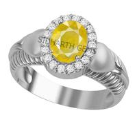 INDIA MADE Panchdhatu 4.25 Ratti Yellow Sapphire Stone Adjustable Silver Ring Original and Certified by Natural Pukhraj Gemstone, Free Size-27737, Silver, Artificial Sapphire, Silver,