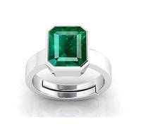 INDIA MADE Panchdhatu Silver Plated Adjustable Emerald Certified Ring 7.25 Rats 6.00 Carat for Astrological Purposes Men Women 12576 Silver Synthetic Sapphire Silver Sapphire
