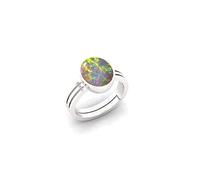 INDIA MADE Ratti Super Multi-Fire Opal Silver Plated Certified Natural Oval White Australian Loose Gemstone Ring - Certified Lab Card - Certificate-B0CXMB72VX