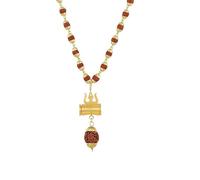 INDIA MADE Shivalays Natural Rudraksha Golden Cap Mala With 5 Mukhi Locket For Men'S & Women'S| Spiritual Healing Necklace For Meditation & Prayer | Authentic 5 Mukhi Rudraksha Beads-B0CKQWC9K1
