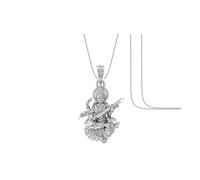 INDIA MADE Sterling Silver (92.5% Purity) Goddess Saraswati Maa Pendant (Pendant with Chain) for Men & Women Pure Silver Lord Saraswati Maa Chain Locket for Health & Wealth