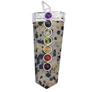 INDIA MADE White Stone Dalmation Jasper Stone Flat Shape Cap Pencil Pendant with Seven Chakra For Unisex-B07S9RDLKK