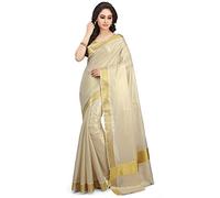INDIA MADE Women's Kerala Kasavu Tissue Saree With Running Blouse (Saree 5.25 meter, Blouse 0.8 meter) Onam Special..-8759, Multicolor, One Size