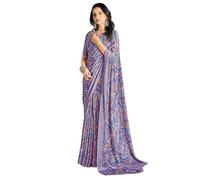 INDIA MADE Women's Silk Crepe Printed Saree with Unstitched Blouse Piece-7101, Multicolor, One Size