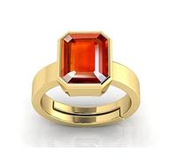 INDIA MANUFACTURING 8.25 Ratti/7.25 Carat Certified Natural Gemstone Dig Hessonite Stone Panchdhaatu Adjustable Ring Gold Plated Ring for Men and Women - 11220, Silver,