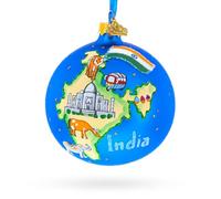 India Map and Symbols Glass Ball Christmas Ornament 4 Inches