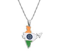 India Map Flag Pendant Necklaces Silver Color/Gold Color Indian Jewelry(silver Color,45cm)