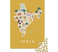 India Map Illustration Jigsaw Puzzle 1000 Pieces, Vintage Architecture Destination, 1000 Pieces for Adults, Family Night Game for Families, Gift Idea, 38x26cm/1000pcs