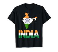 India Map Tricolor Ashoka Chakra Indian Flag Value Graphic T-Shirt, Men, Black, L