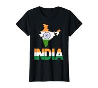 India Map Tricolor Ashoka Chakra Indian Flag Value Graphic T-Shirt, Women, Black, L
