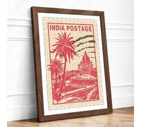 India Postage Landmark Vintage Framed Wall Art Print A2 (59.4×42cm) Walnut, Wall Decor for Living Room, Bedroom, Office & Home, Ready to Hang, Art Gift
