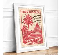 India Postage Landmark Vintage Framed Wall Art Print A3 (42×29.7cm) White, Wall Decor for Living Room, Bedroom, Office & Home, Ready to Hang, Art Gift
