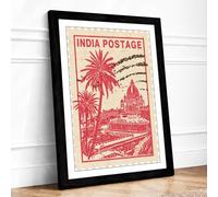 India Postage Landmark Vintage Framed Wall Art Print A4 (29.7×21cm) Black, Wall Decor for Living Room, Bedroom, Office & Home, Ready to Hang, Art Gift