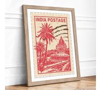 India Postage Landmark Vintage Framed Wall Art Print A4 (29.7×21cm) Oak, Wall Decor for Living Room, Bedroom, Office & Home, Ready to Hang, Art Gift