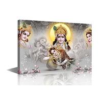 India Religious Wall Art for Bedroom Hindu God Canvas Painting Lord Radha Krishna Large Wall Art for Living Room Hinduism Contemporary Home Decor 1 Panel Stretched on Wooden Frame, 24"Wx36"H
