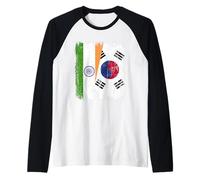 India South Korea Half Flag Indian South Korean Jersey Raglan Baseball Tee