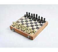 India Stone Handicraft Chess Set 8" inch ~ Indian Handmade Unique Gift Chess Board with Wooden Base with Stone Inlay & Stone Pawn Pieces Game Chess Set Hand Carved Gorara Soapstone Marble Chess Set