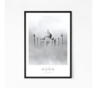 India, Taj Mahal, Agra Travel Print, Minimalist Asia Travel Poster Wall Art, Modern Black & White Chic Home Decor Collection, A3 or A4 Print Only, Unframed (A4)