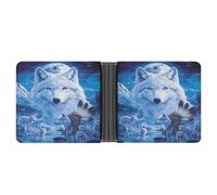 India White Wolf in Moon Printed Bifold Wallet with Hidden Compartments Pocket Money and Credit Card Holder for Men Women