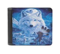 India White Wolf in Moon Printed Bifold Wallet with Hidden Compartments Pocket Money and Credit Card Holder for Men Women