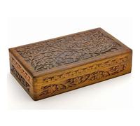 IndiaArts Wooden Box 6x10x2.5 inch Hand Carved Flowers & Vines Design