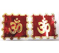 Indiabazaar 2 x Bright Red Background and Gold Aum Foil Adhesive Sticker - Shimmering Finish - Hindu Religious Sticker