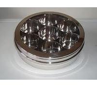 Indiabazaar Authentic Indian See Through Stainless Steel Spice Container with 10 spices/Spice Tin Masala Dabba 18cm With 10 Spices