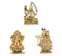 Indiabazaar Golden Hindu God Idol Murti Mini Ganesha Shiva Radha Krishna Figurine Statue Ornament for Car Dashboard, Home Temple, Office Desk Décor, Gift (Ganesh)