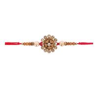 Indiabazaar Rakhi Thread for Brother Raksha Bandhan Handmade Wooden Floral Centre Gemstone Beaded Rakshabandhan Rakhadi Wrist Band Threads for Bhaiya Hindu Indian Festival Gift (Design 3)