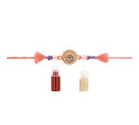 Indiabazaar Rakhi Thread for Brother Raksha Bandhan Surya Dev Narayan Rakhi Set with Roli Chawal Rakhdi Wrist Band Threads for Bhaiya with Kanku & Rice Tilak Set Hindu Indian Festival Gift