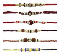 Indiabazaar Rakhi Thread for Brothers 6PC Assorted Raksha Bandhan Bracelets Rakhi Set for Bhaiya Brother on Rakhi Hindu Indian Festival Simple Handmade Rakhadi Threads Mix Multi Design Color