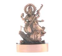 Indiabazaar Saraswati Statue Murti Copper Bronze Metal Small Saraswati Maa Mata Hindu Goddess for Car Dashboard Home Office Desk Mandir Temple Pooja Décor Diwali Wedding Gift (5 Inch)