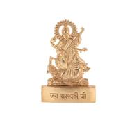 Indiabazaar Saraswati Statue Murti Golden Metal Small Saraswati Maa Mata Hindu Goddess for Car Dashboard Home Office Desk Mandir Temple Pooja Décor Diwali Wedding Gift (3 Inch)