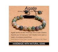 Indian Agate - Stone of Peaceful - Handmade Yoga Natural Stone Crystal Healing Power Energy Gifts for Unisex Adult Bracelet Macrame Adjustable 8mm