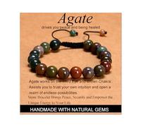 Indian Agate - Stone of Peaceful - Handmade Yoga Natural Stone Crystal Healing Power Energy Gifts for Unisex Adult Bracelet Macrame Adjustable 10mm