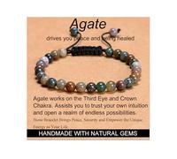 Indian Agate - Stone of Peaceful - Handmade Yoga Natural Stone Crystal Healing Power Energy Gifts for Unisex Adult Bracelet Macrame Adjustable 6mm