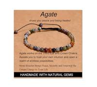 Indian Agate - Stone of Peaceful - Handmade Yoga Natural Stone Crystal Healing Power Energy Gifts for Unisex Adult Bracelet Macrame Adjustable 4mm