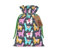 Indian Alpaca Print Christmas Bags Holiday Present Drawstring Gift Sacks Birthday Xmas Party Favors