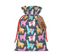 Indian Alpaca Print Christmas Bags Holiday Present Drawstring Gift Sacks Birthday Xmas Party Favors