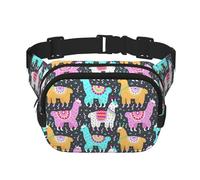 Indian Alpaca Print Trendy pack crossbod Square Double Layer Waist Bag Travel and Workout Accessory, Black, One Size