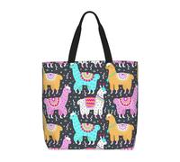 Indian Alpaca Print Water-Resistant Tote Reusable Grocery Bag Lightweight Travel Beach Versatile Use