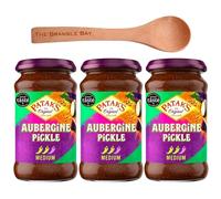 Indian Aubergine Pickle Bundle Contains Pataks 312grams x3 , Wooden Spoon