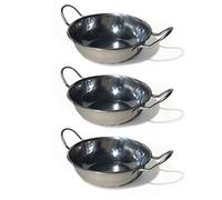 Indian Balti Dish - 3 X 18CM Stainless Steel Curry Serving Dish - Indian Serving Dishes with Handle