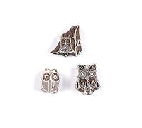 Indian Block Printing Stamps - Set of 3 Owl Wooden Printing Blocks for Textiles & Crafts