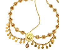 Indian Bridal Head Chain Gold Color Coin Tassels Rhinestones Headdress For Women Wedding Accessories Casual Wear Party Hair Accessories