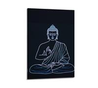 Indian Buddhism Neon - Line Style Seated Buddha Poster Modern Wall Art Canvas Aesthetic Decoration Painting 16x24inch(40x60cm) Frame-style