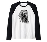 Indian Chief Drawing Native American Feather Headdress Raglan Baseball Tee