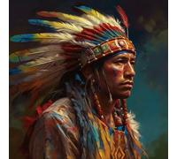 Indian Chief Man 11ct Counted Cross Stitch Stamped Pre Printed Cross Stitch Embroidery Kits for Adults Starter DIY Embroidery Needlework Kit with Patterns 50×50cm(w-d82)